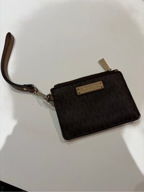 Michael Kors Dark Brown Leather Wristlet Pouch with Gold Hardware
